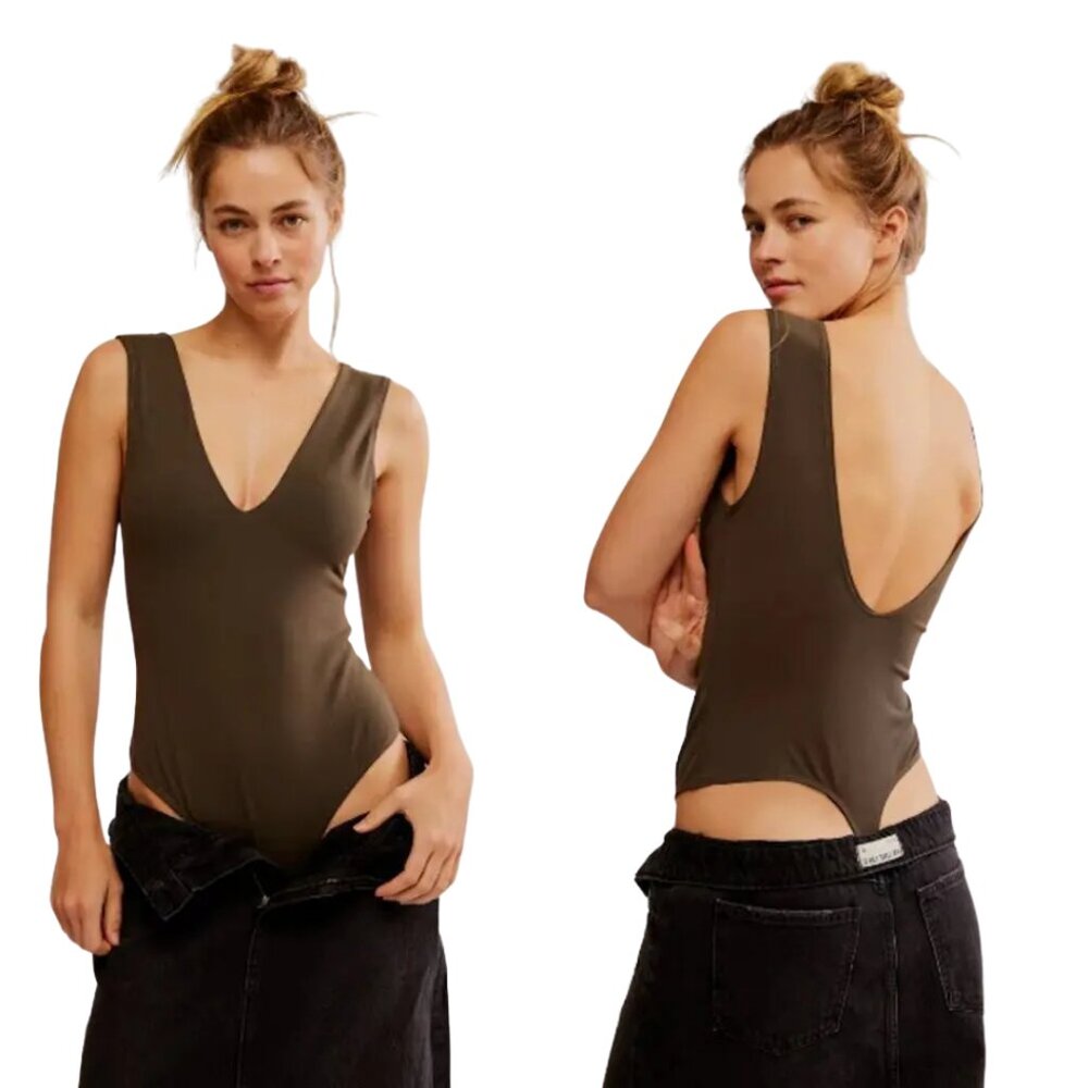 NWT Free People Keep It Sleek Bodysuit – Tarmac – Size L